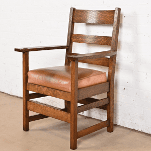 Stickley Brothers Antique Mission Oak Arts & Crafts Armchair, Circa 1900