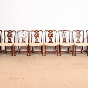 Baker Furniture Georgian Carved Mahogany Dining Chairs, Set of Eight