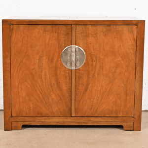 Michael Taylor for Baker Furniture Far East Collection Chinoiserie Burled Walnut Bar Cabinet, 1960s