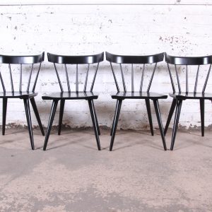 Paul McCobb Planner Group Mid-Century Modern Black Lacquered Spindle Back Dining Chairs - Set of Four