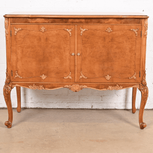 Romweber French Provincial Louis XV Burl Wood Server or Bar Cabinet, Newly Refinished