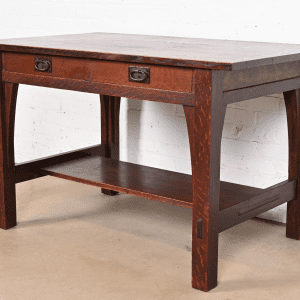 Gustav Stickley Mission Oak Arts & Crafts Writing Desk or Library Table, Circa 1900
