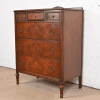 Landstrom French Regency Louis XVI Carved Burled Walnut Highboy Dresser, Circa 1940s - Image 3