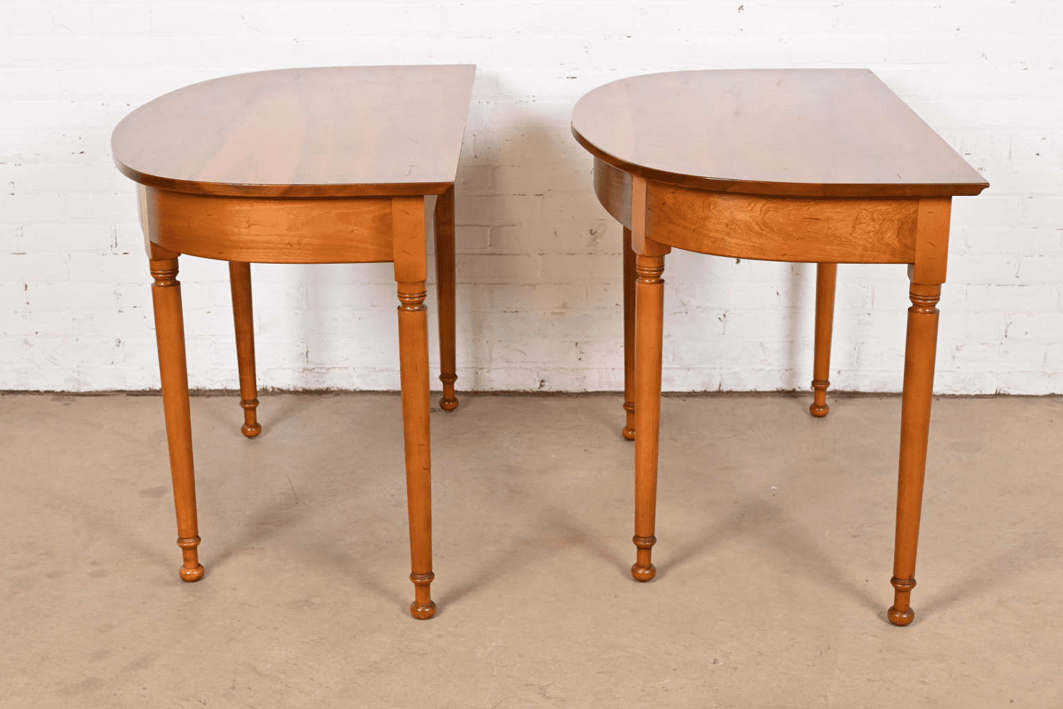 Stickley American Colonial Carved Cherry Wood Demilune Console Tables ...