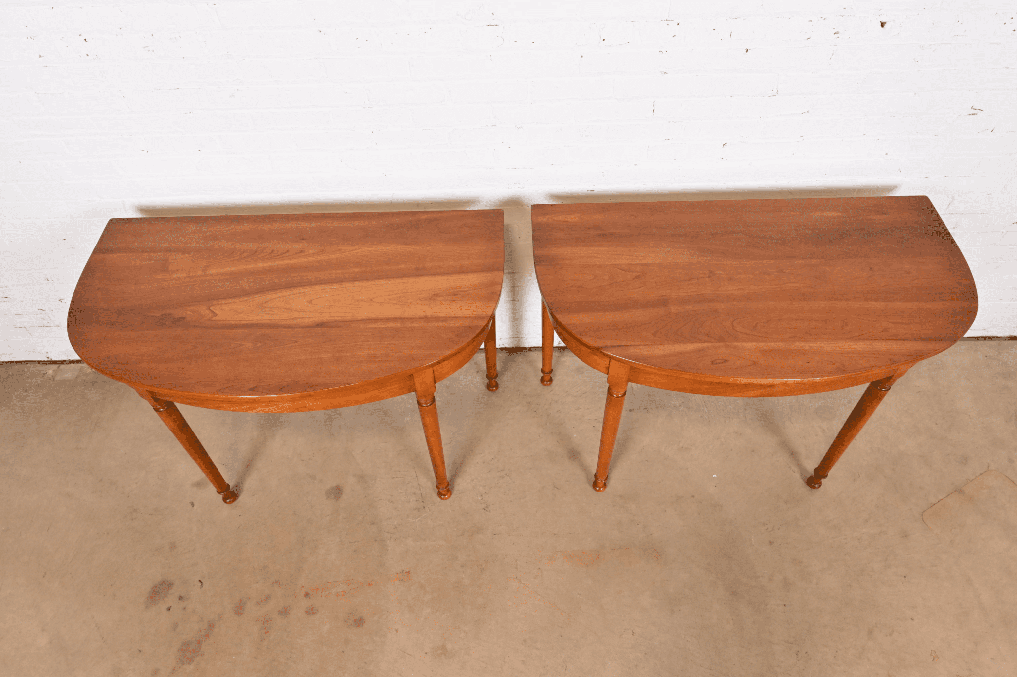 Stickley American Colonial Carved Cherry Wood Demilune Console Tables ...