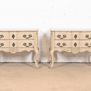 Baker Furniture French Provincial Louis XV Taupe Painted Commodes or Bedside Chests, Pair