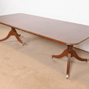 Baker Furniture Georgian Banded Mahogany Double Pedestal Extension Dining Table, Newly Refinished