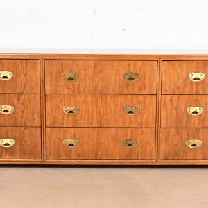 Drexel Heritage Hollywood Regency Campaign Oak Triple Dresser or Credenza