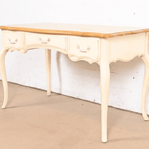 Ethan Allen French Provincial Louis XV Cream Lacquered Maple Top Writing Desk