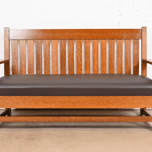 L. & J. G. Stickley Antique Mission Oak Arts & Crafts Open Arm Settee or Loveseat, Circa 1900