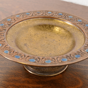 Louis Comfort Tiffany Furnaces Favrile Bronze Doré and Enamel Footed Center Bowl or Tazza