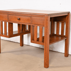 Stickley Brothers Style Antique Mission Oak Arts & Crafts Desk With Built-In Bookcases, Circa 1900