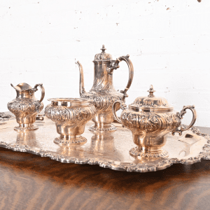 Tiffany & Co. Antique Repousse Silver Plate Coffee or Tea Service Set