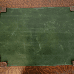 Tiffany Studios New York Zodiac Bronze Blotter Corners With Leather Desk Blotter