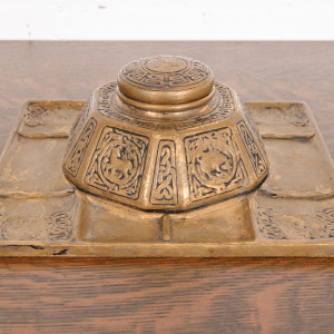 Tiffany Studios New York Zodiac Bronze Partner's Inkwell With Desk Tray