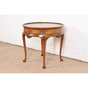Baker Furniture Queen Anne Cherry and Burl Wood Tea Table, Circa 1960s