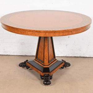 Baker Furniture Stately Homes Collection Burl Wood and Parcel Ebonized Regency Center Table, Restored