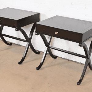 Barbara Barry for Baker Furniture Modern Regency Dark Mahogany Bedside Tables, Newly Refinished