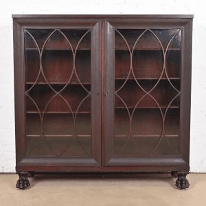 George C. Flint Co. Antique American Empire Carved Mahogany Double Bookcase With Lion's Paw Feet, Circa 1890s