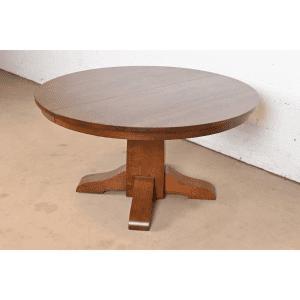 Gustav Stickley Antique Mission Oak Arts & Crafts Pedestal Extension Dining Table, Newly Refinished