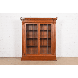 R. J. Horner Style Antique American Empire Carved Mahogany Bookcase Cabinet, Circa 1890s