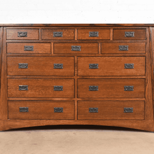 Stickley Style Arts & Crafts Oak Thirteen-Drawer Dresser Chest, Newly Refinished
