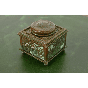 Tiffany Studios New York Grapevine Bronze and Slag Glass Inkwell
