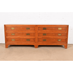 Baker Furniture Hollywood Regency Campaign Walnut Dresser or Credenza