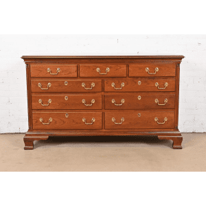 Councill Furniture Georgian Carved Cherry Wood Nine-Drawer Dresser, Newly Refinished