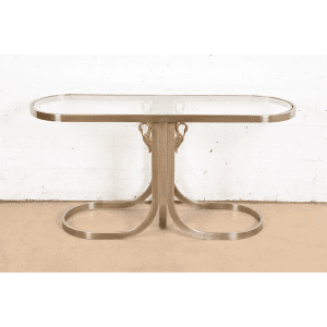 Design Institute America Modern Brushed Steel and Brass Glass Top Swan Console Table