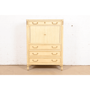 Kindel Furniture French Regency Louis XVI Cream Lacquered Parcel Gilt Tambour Door Gentleman's Chest, Circa 1960s