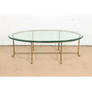 Labarge Hollywood Regency Brass and Glass Hooved Feet Cocktail Table, Circa 1960s