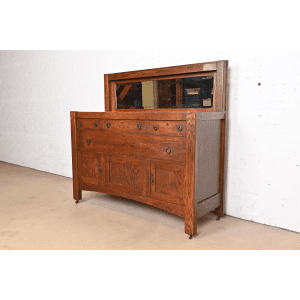 Stickley Brothers Style Antique Mission Oak Arts & Crafts Sideboard or Bar Cabinet, Circa 1900
