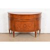 Baker Furniture Style French Regency Louis XVI Burl Wood and Inlaid Marquetry Demilune Chest of Drawers