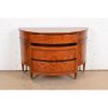 Baker Furniture Style French Regency Louis XVI Burl Wood and Inlaid Marquetry Demilune Chest of Drawers - Image 5
