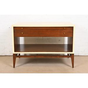 Barbara Barry for Henredon Modern Walnut and Cream Lacquered Console or Media Cabinet
