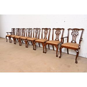 Councill Furniture Chippendale Carved Mahogany Dining Chairs, Set of Eight