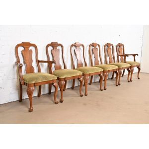 Davis Cabinet Company Queen Anne Solid Walnut Dining Chairs, Set of Six