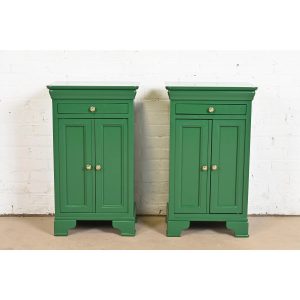 Grange French Louis Philippe Green Lacquered Nightstands, Newly Refinished