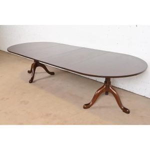 Kittinger Georgian Solid Mahogany Double Pedestal Extension Dining Table, Newly Refinished