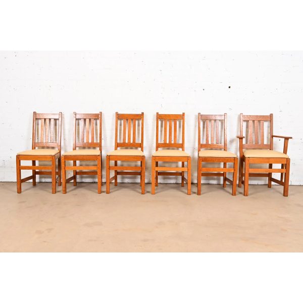 Limbert Antique Mission Oak Arts & Crafts Dining Chairs, Set of Six - Image 2
