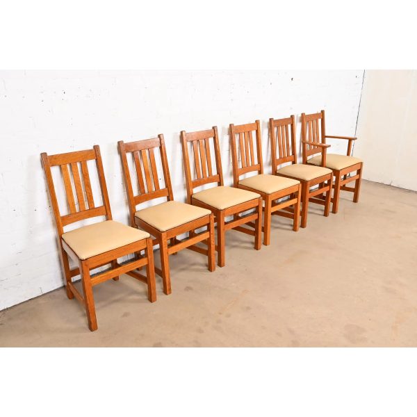 Limbert Antique Mission Oak Arts & Crafts Dining Chairs, Set of Six - Image 4