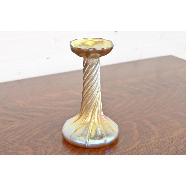 Louis Comfort Tiffany Favrile Iridescent Art Glass Candlestick - Image 3