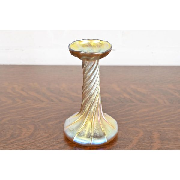 Louis Comfort Tiffany Favrile Iridescent Art Glass Candlestick - Image 2