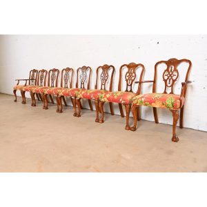 Romweber Chippendale Carved Mahogany Dining Chairs, Set of Eight
