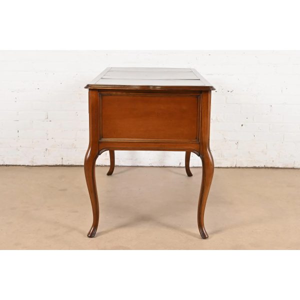 Sligh Furniture French Provincial Louis XV Carved Cherry Wood Leather Top Writing Desk, Circa 1960s - Image 10