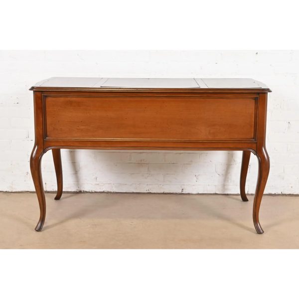 Sligh Furniture French Provincial Louis XV Carved Cherry Wood Leather Top Writing Desk, Circa 1960s - Image 11