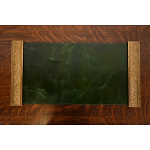 Tiffany Studios New York "Adam" Bronze Doré Blotter Ends With Leather Desk Blotter