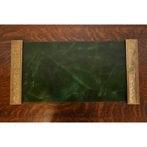Tiffany Studios New York "Adam" Bronze Doré Blotter Ends With Leather Desk Blotter