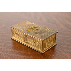Tiffany Studios New York Bronze Doré and Abalone Stamp Box